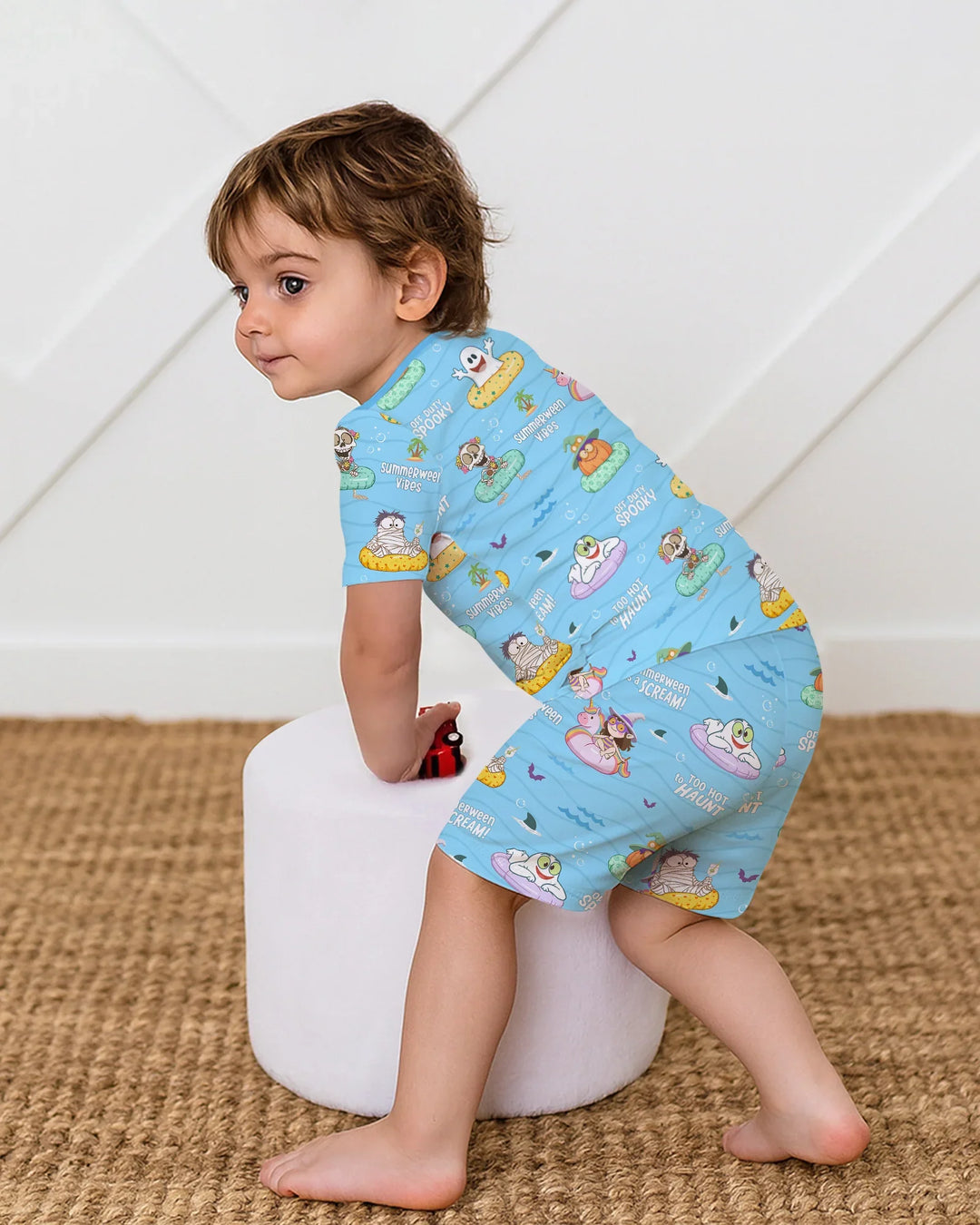 Summerween Cartoon Bamboo Two Piece Short Sleeve Shorts Pajama Set