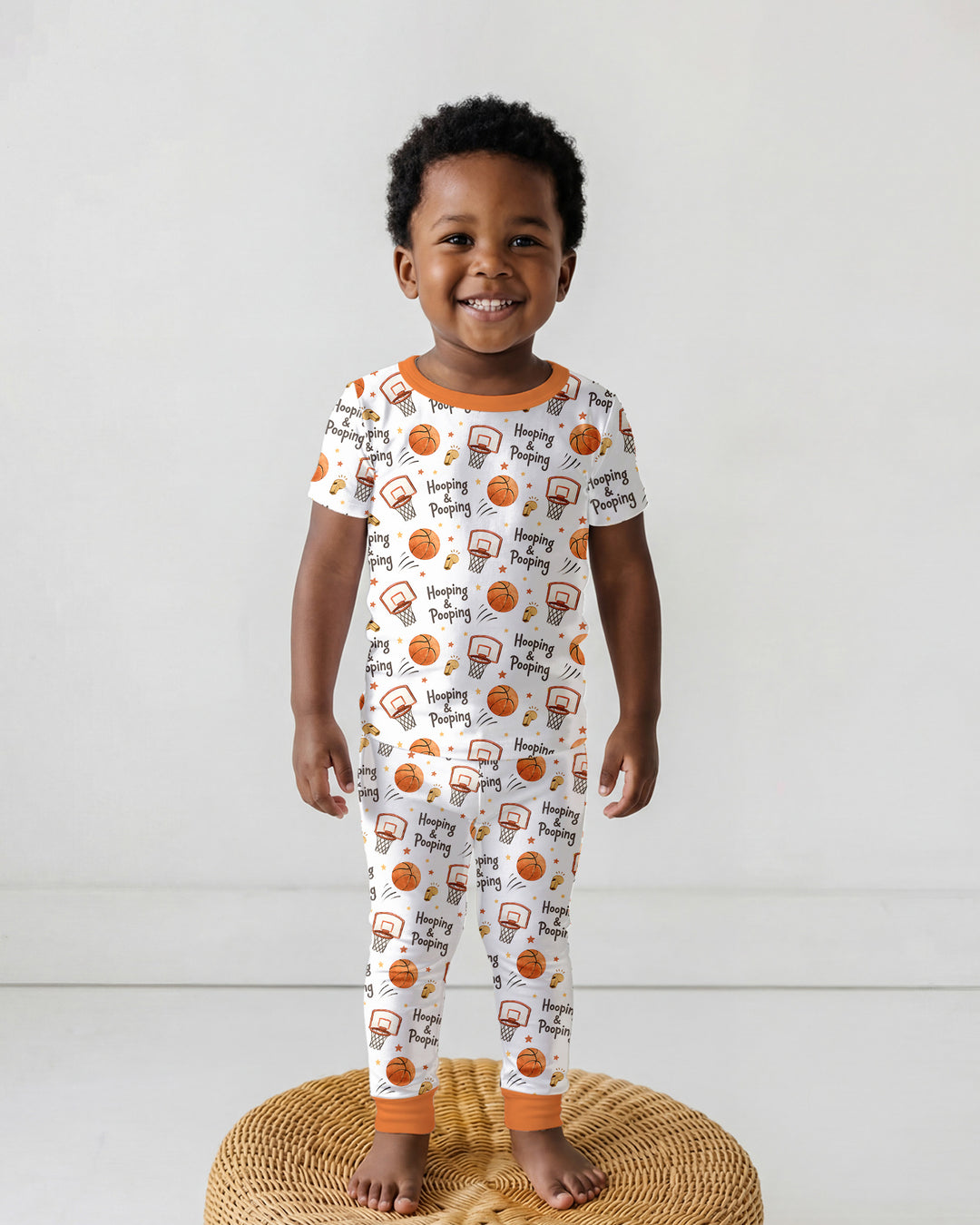 Funny Basketball Hooping & Pooping Bamboo Two Piece Short Sleeve Pajama Set