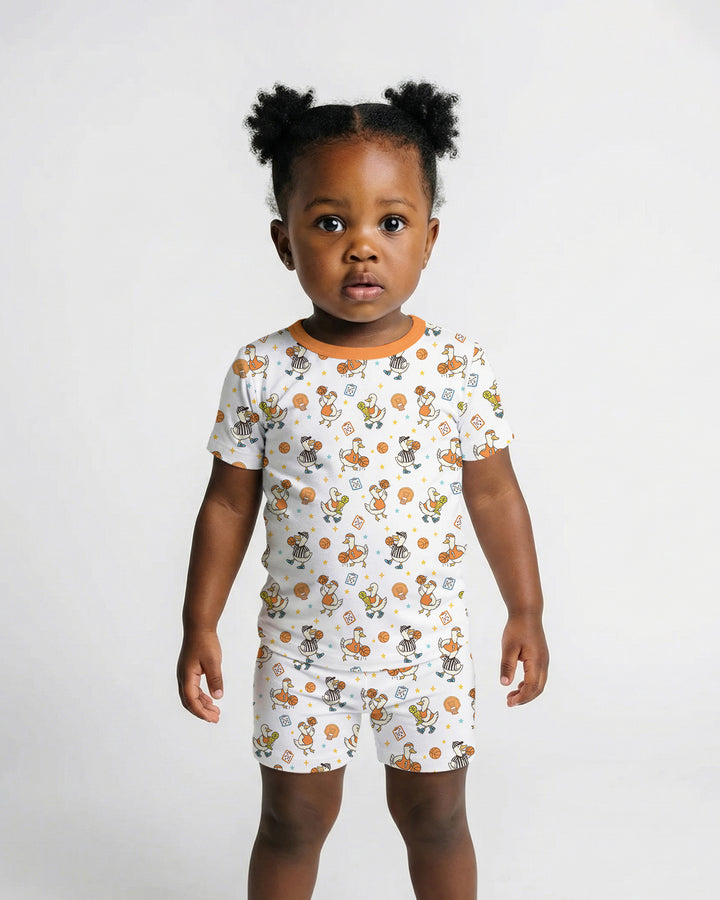 Silly Goose Playing Basketball Bamboo Two Piece Short Sleeve Shorts Pajama Set