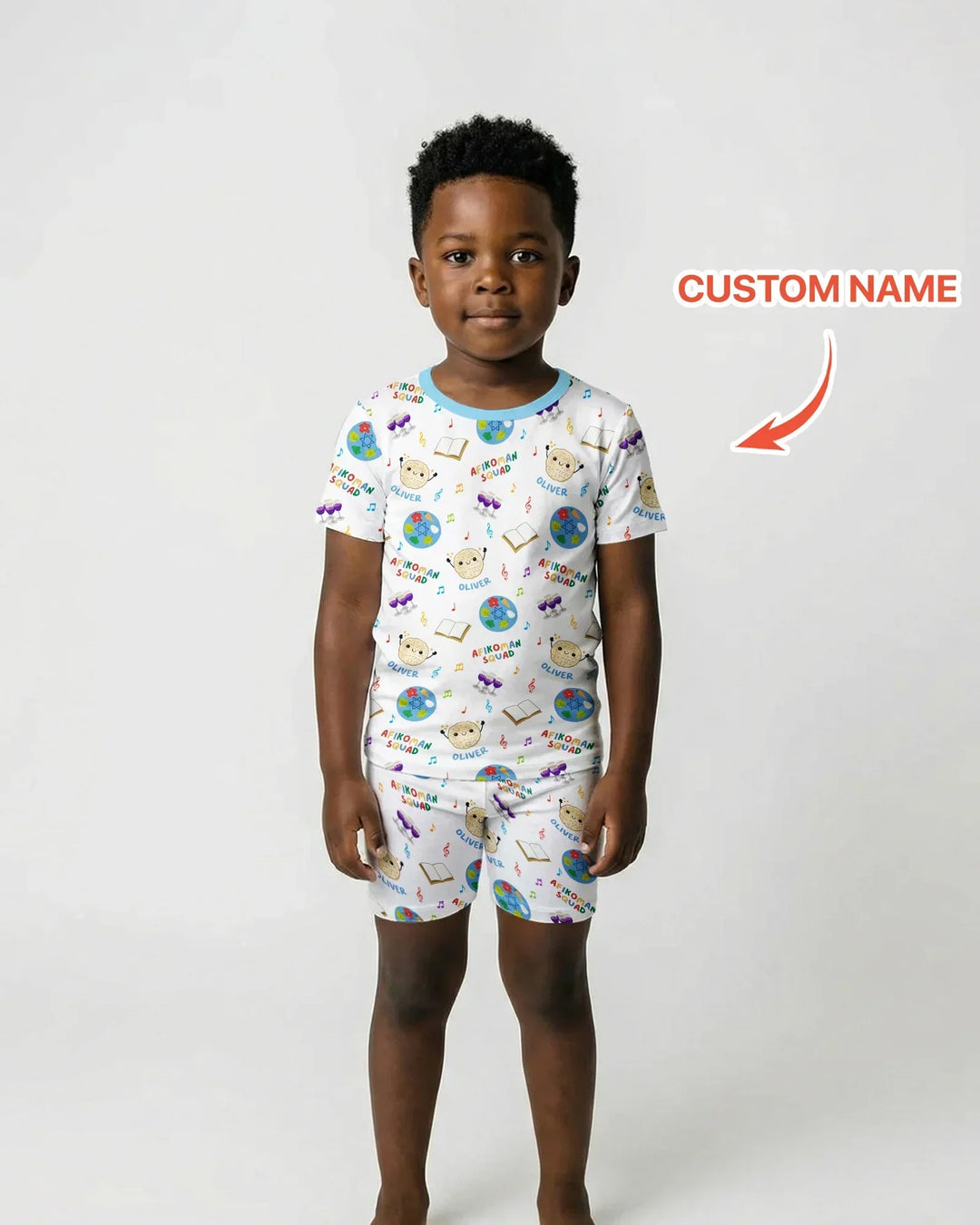 Custom Name Passover Afikoman Squad Bamboo Two Piece Short Sleeve Shorts Pajama Set