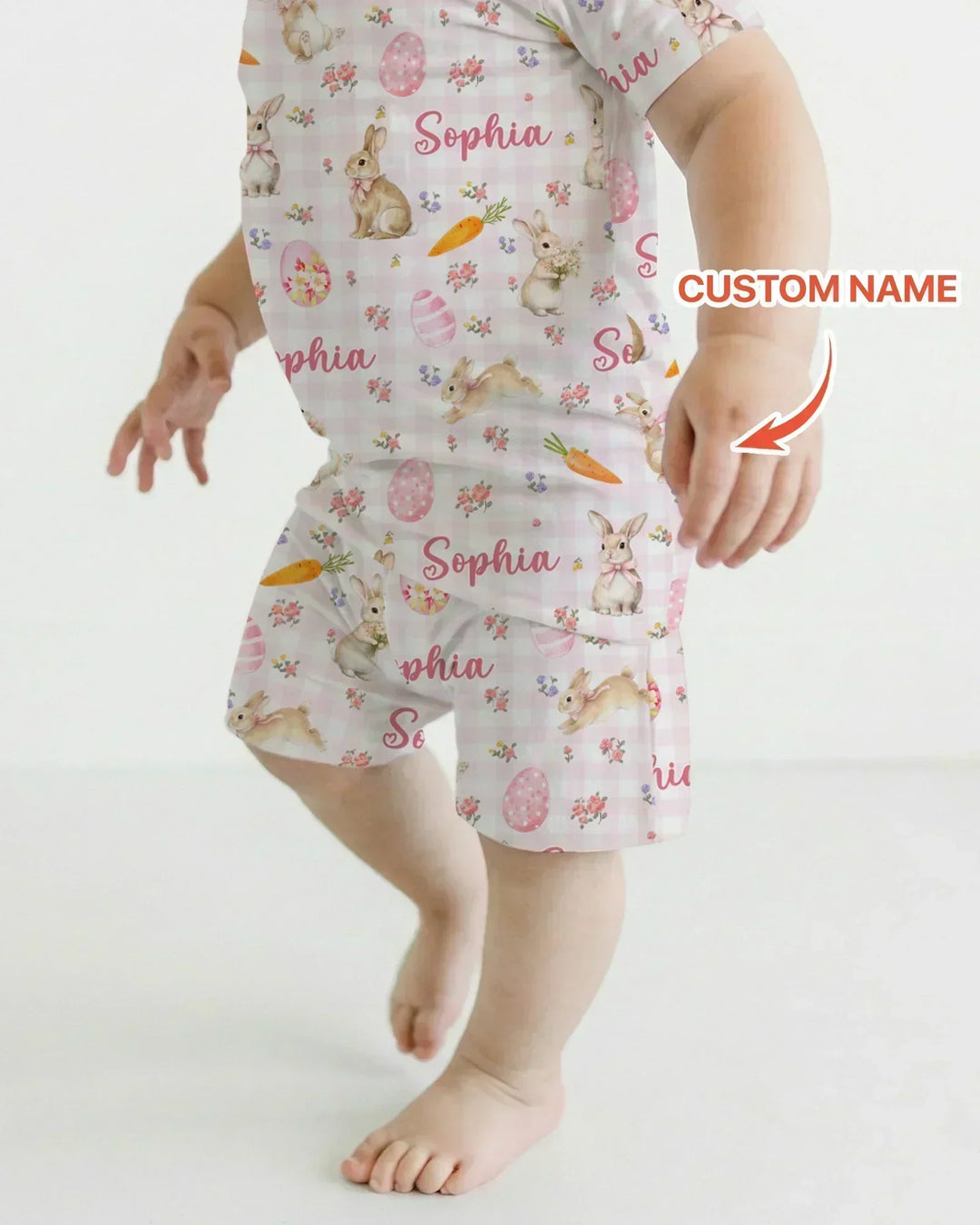 Custom Name Bunny Garden Bamboo Two Piece Short Sleeve Shorts Pajama Set
