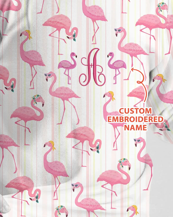 Custom Name Embroidered Flamingo Bamboo Two Piece Long Sleeve Pajama Set