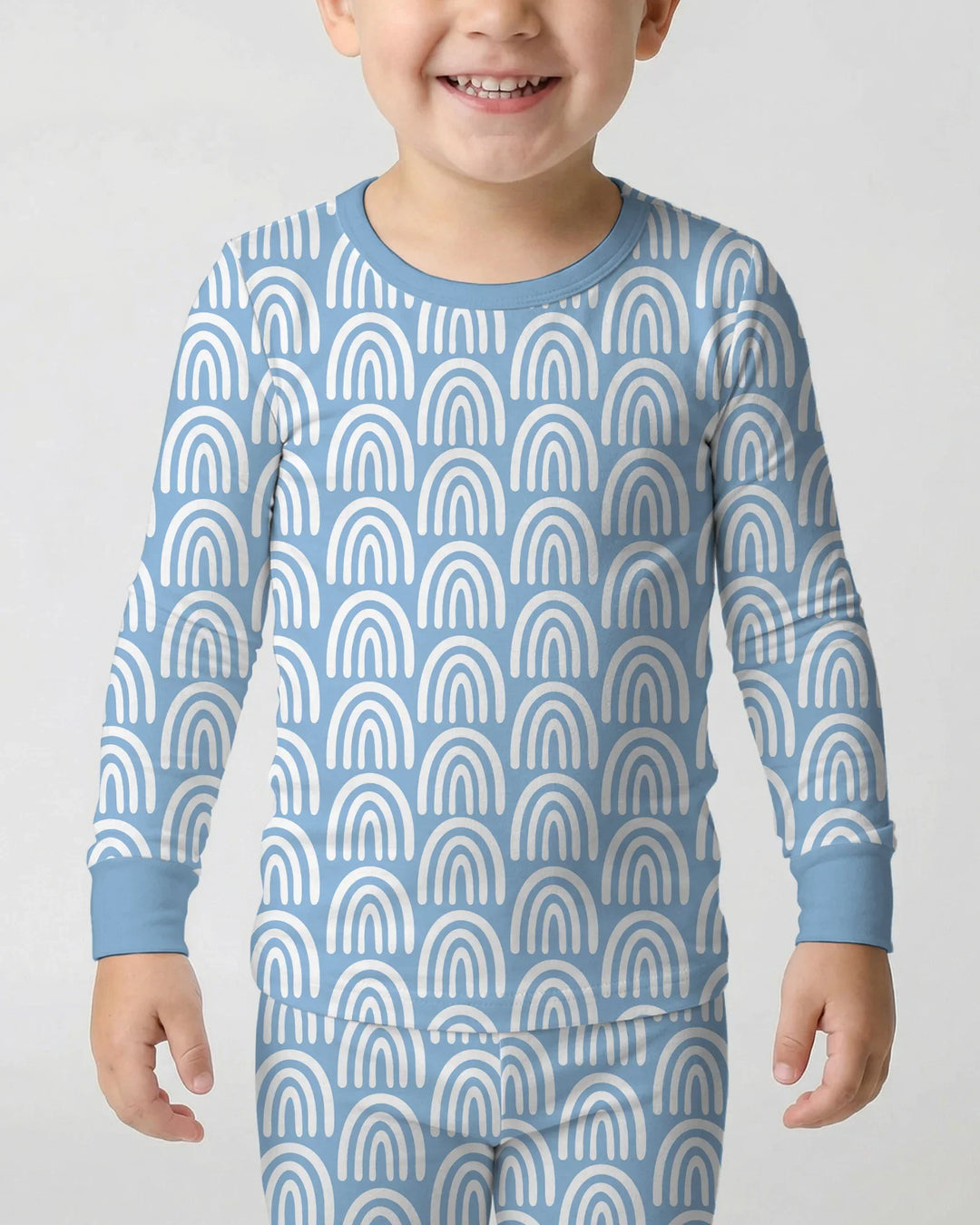 Sky Blue Rainbows Bamboo Two Piece Long Sleeve Pajama Set