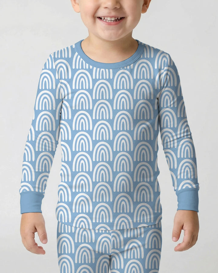 Sky Blue Rainbows Bamboo Two Piece Long Sleeve Pajama Set