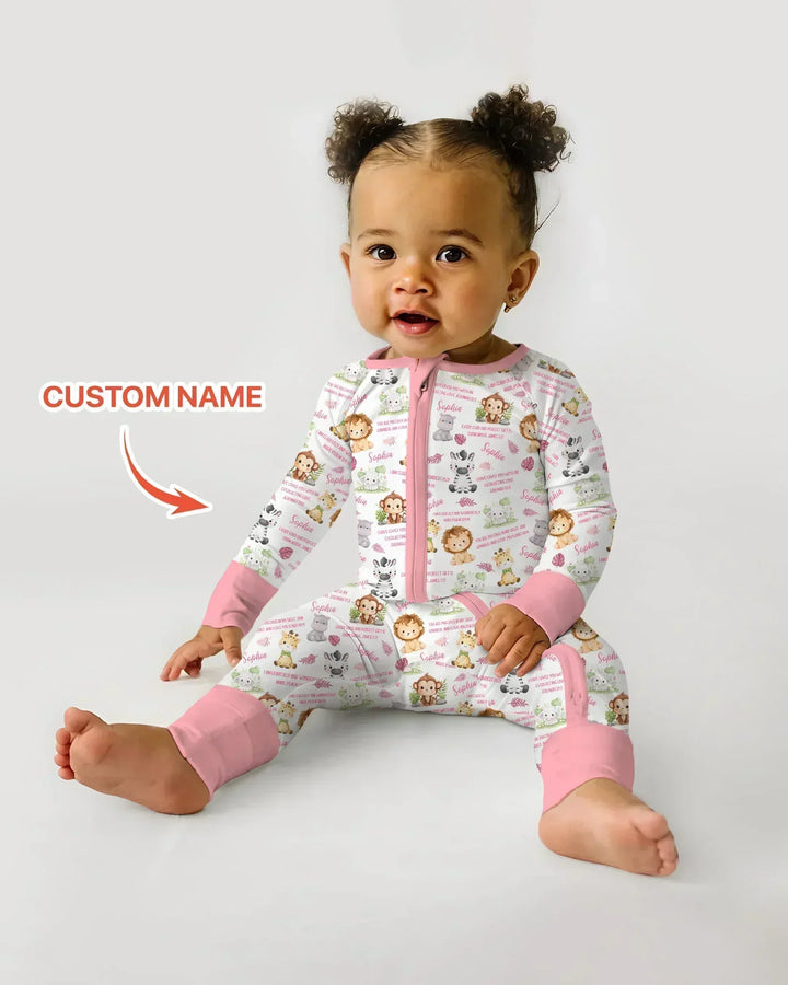 Custom Name Bible Verse Safari Animal Bamboo Convertible Zippy