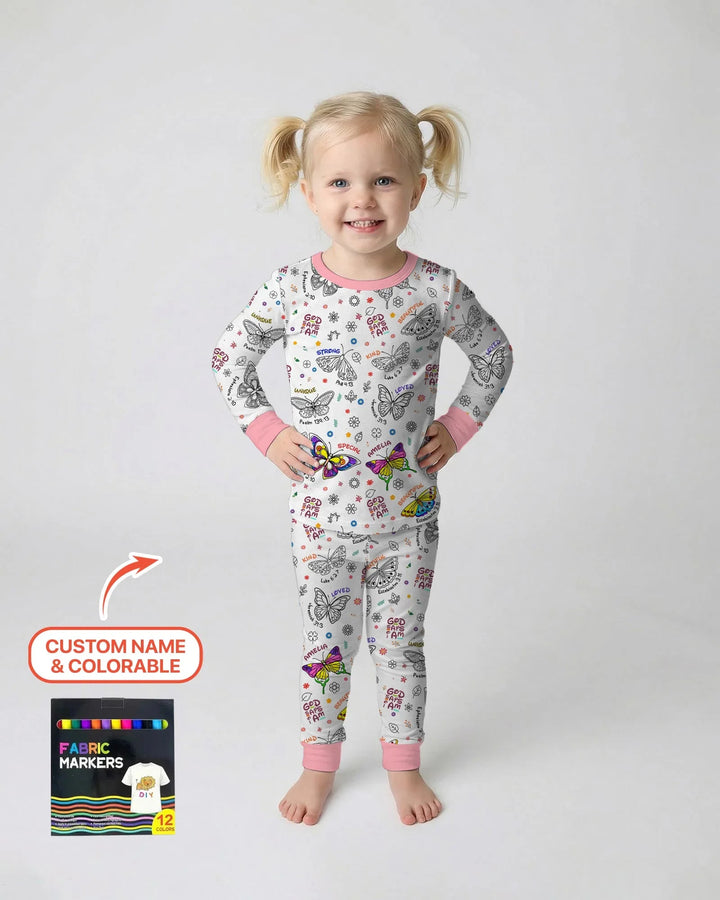 Colorable Custom Name God Says I Am Butterfly Bamboo Two Piece Long Sleeve Pajama Set