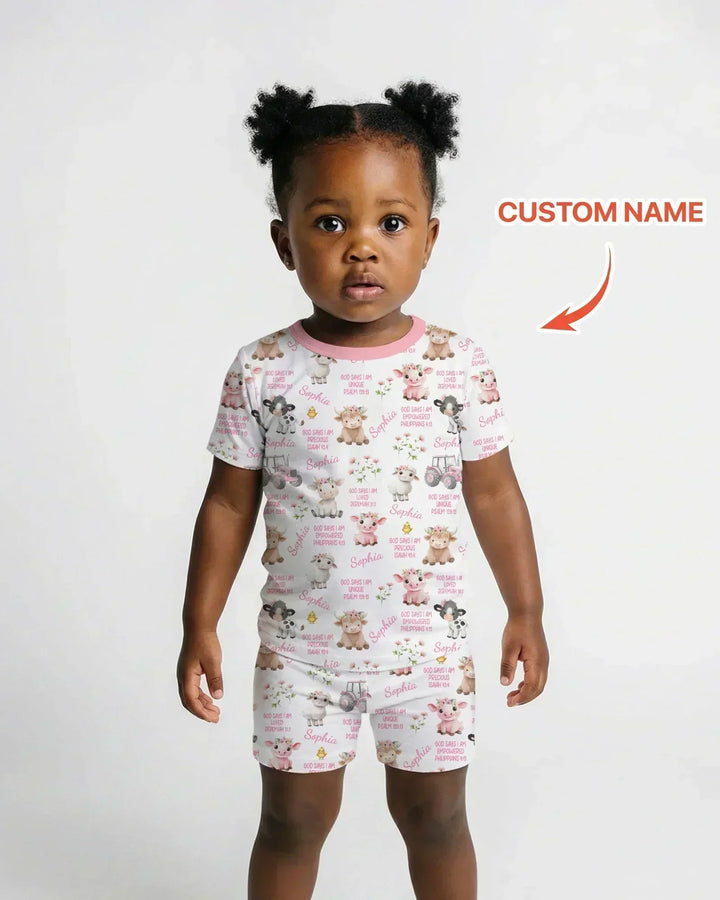 Custom Name God Says I Am Farm Animals Bamboo Two Piece Short Sleeve Shorts Pajama Set