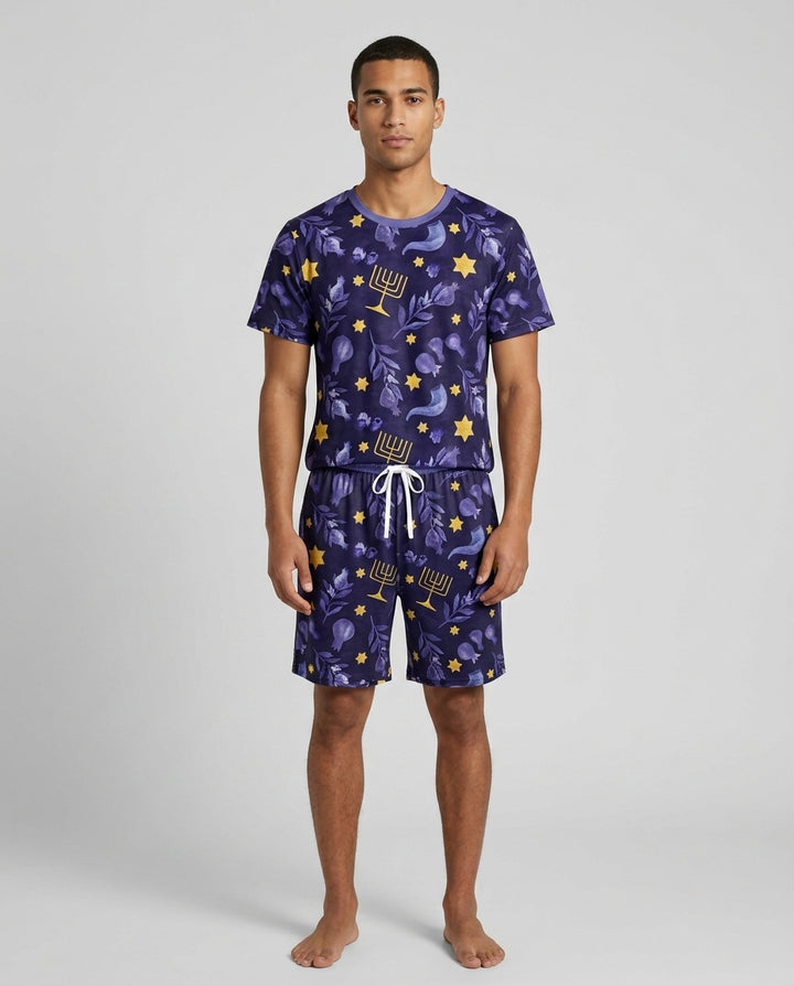 Rosh Hashanah Night Family Matching Bamboo Men Short Sleeve Short Pajama Set