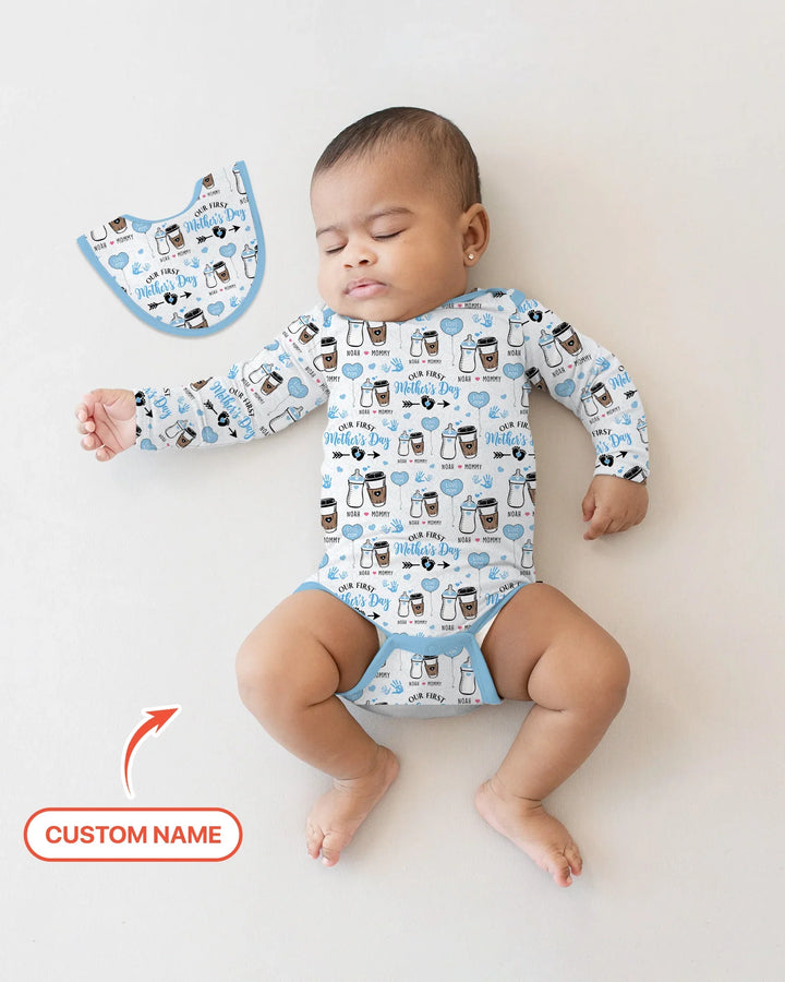Custom Name First Mother's Day Drink Bamboo Bodysuit