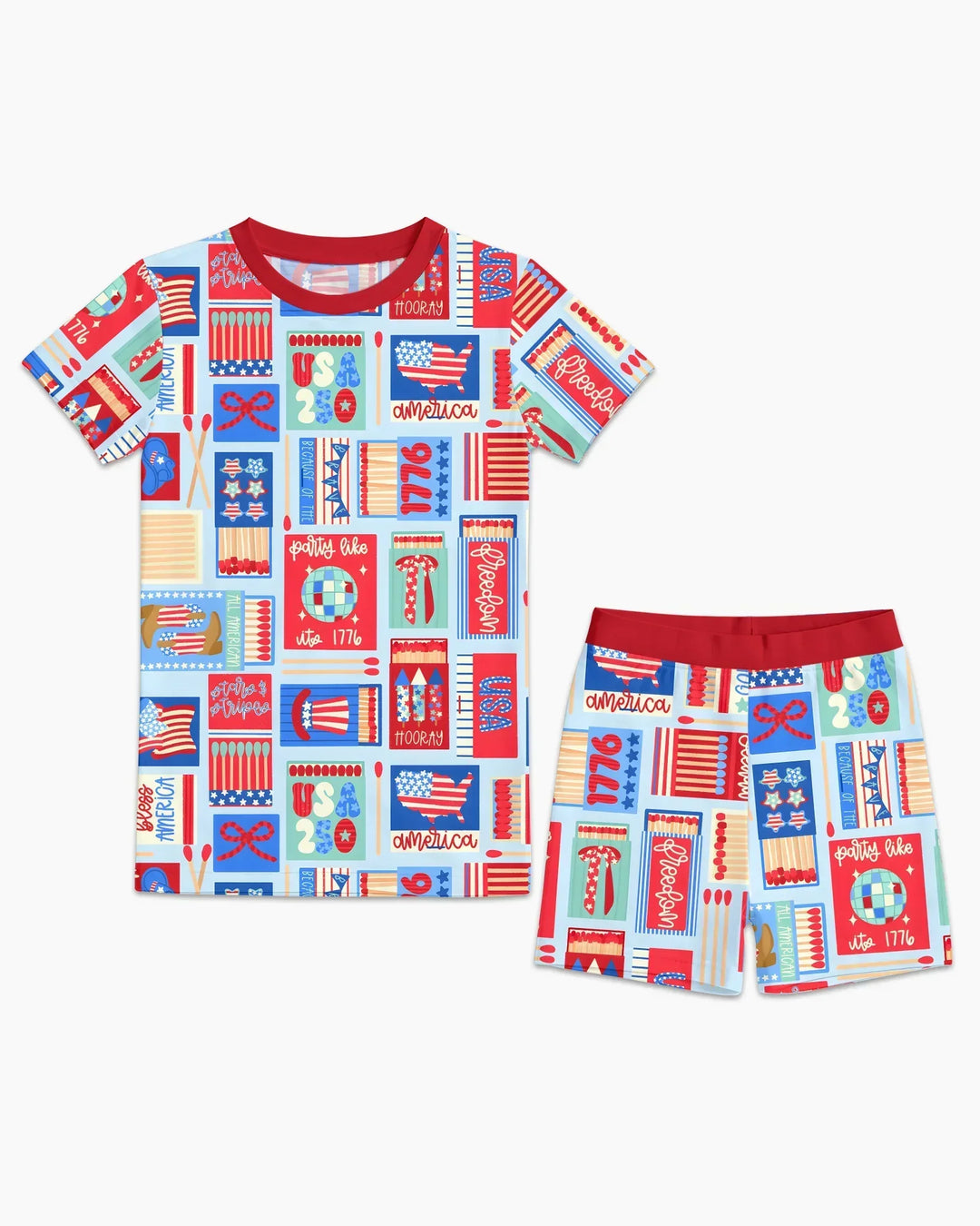 Patriotic Matchbox Family Matching Bamboo Two Piece Short Sleeve Shorts Pajama Set