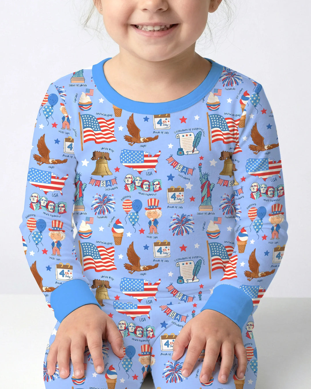 Hand Drawn Patriotic Iconic Bamboo Two Piece Long Sleeve Pajama Set
