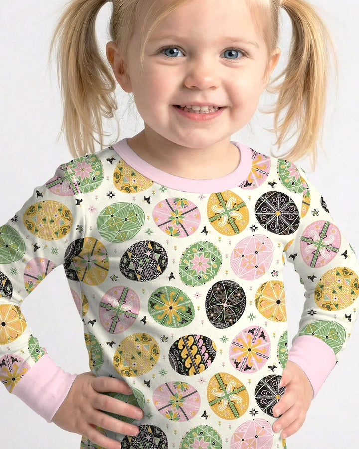 Pysanky Eggs Family Matching Bamboo Two Piece Long Sleeve Pajama Set