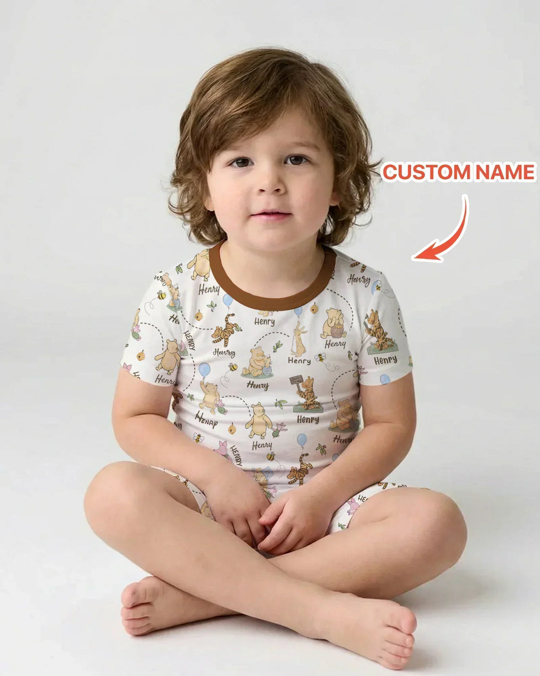 Once Upon A Bear Custom Name Bamboo Two Piece Short Sleeve Shorts Pajama Set