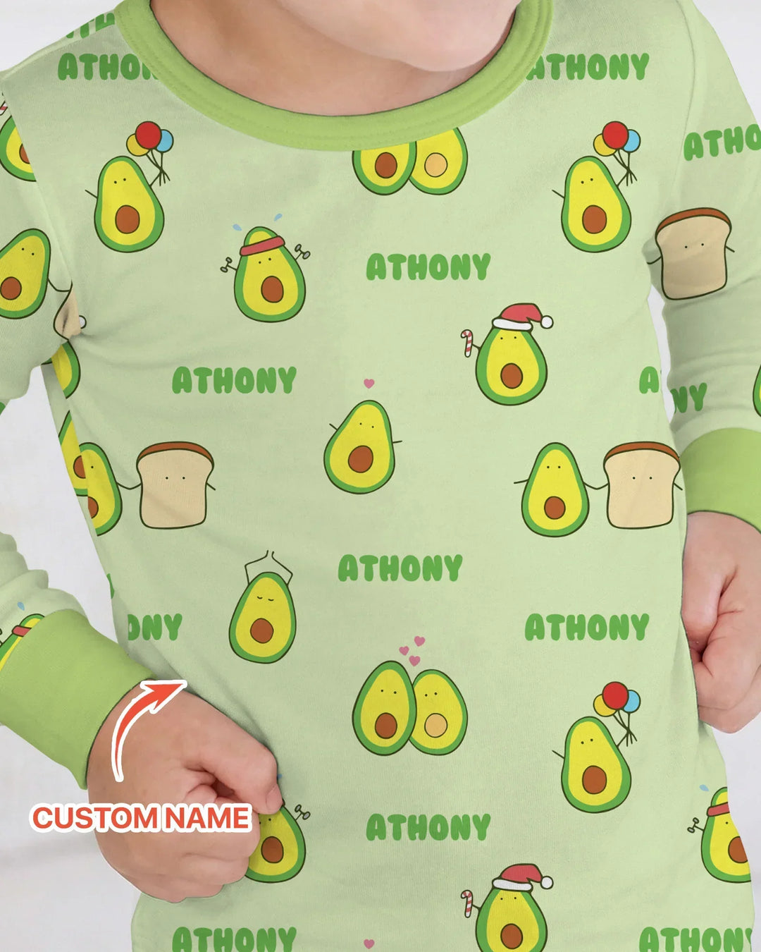 Custom Name Cute Avocado Bamboo Two Piece Long Sleeve Pajama Set