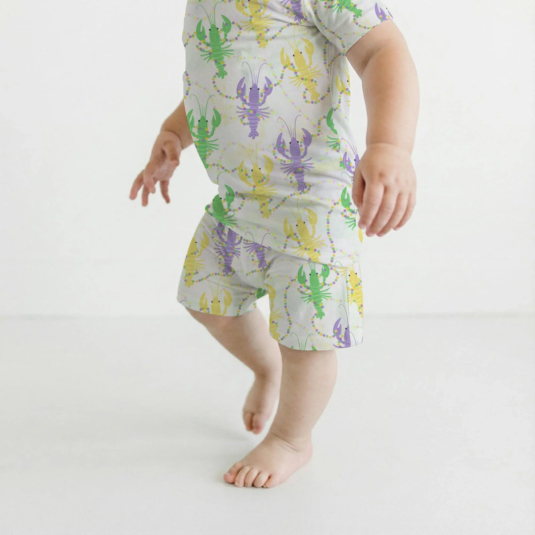 Mardi Gras Crawfish Family Matching Bamboo Two Piece Short Sleeve Shorts Pajama Set