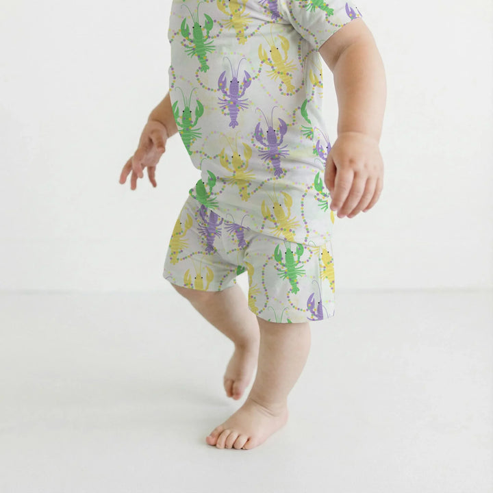 Mardi Gras Crawfish Family Matching Bamboo Two Piece Short Sleeve Shorts Pajama Set