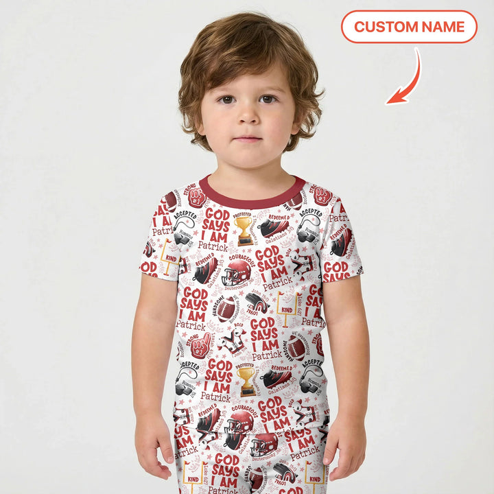 God Says I Am Touch Down Time Custom Name Bamboo Two Piece Short Sleeve Shorts Pajama Set