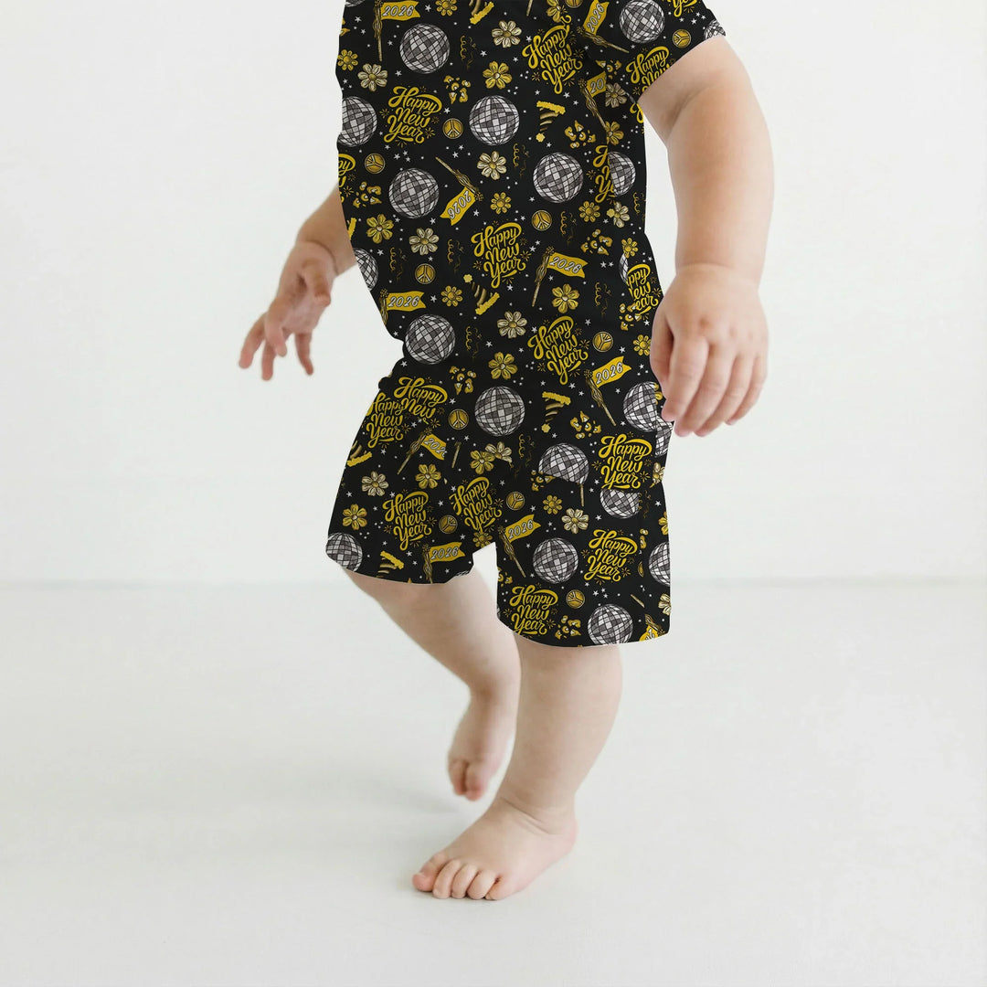 Disco New Years Eve Bamboo Two Piece Short Sleeve Shorts Pajama Set