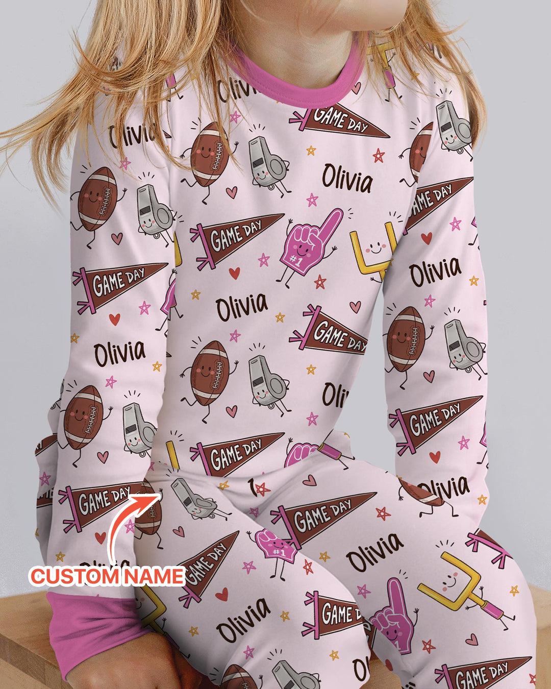 Custom Name Football Game Day Bamboo Two Piece Long Sleeve Pajama Set