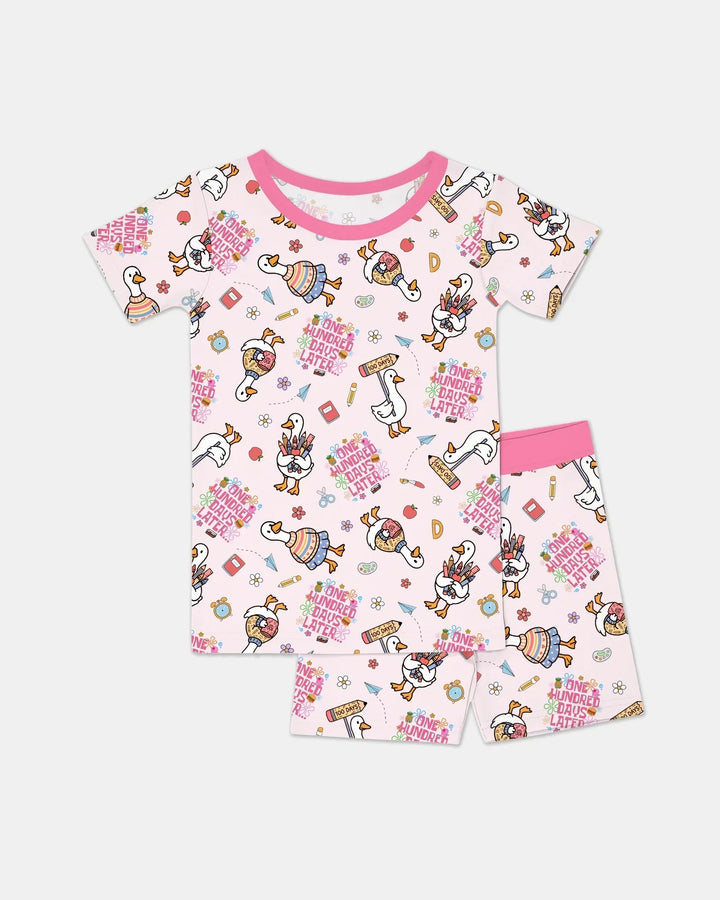 One Hundred Days Later Silly Goose Bamboo Two Piece Short Sleeve Shorts Pajama Set