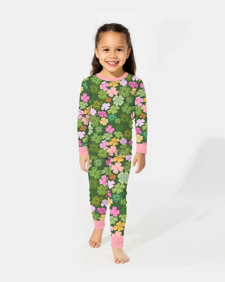 Lucky 4 Leaf Clover Bamboo Two Piece Long Sleeve Pajama Set