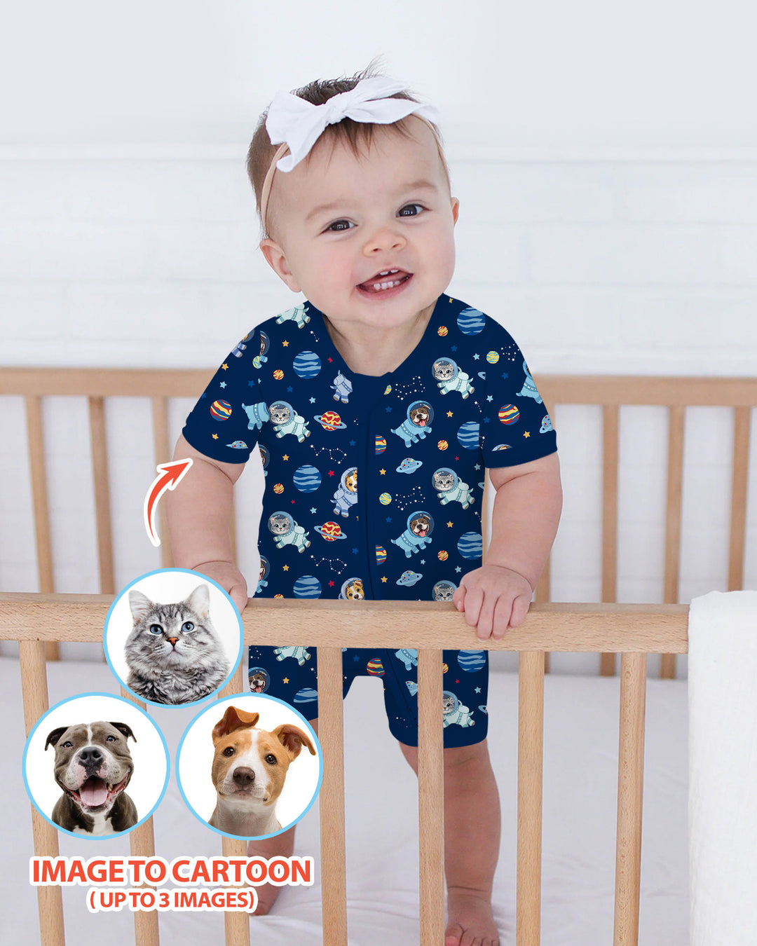 Astronaut Custom Pet Image Family Matching Bamboo Shorty Zippy