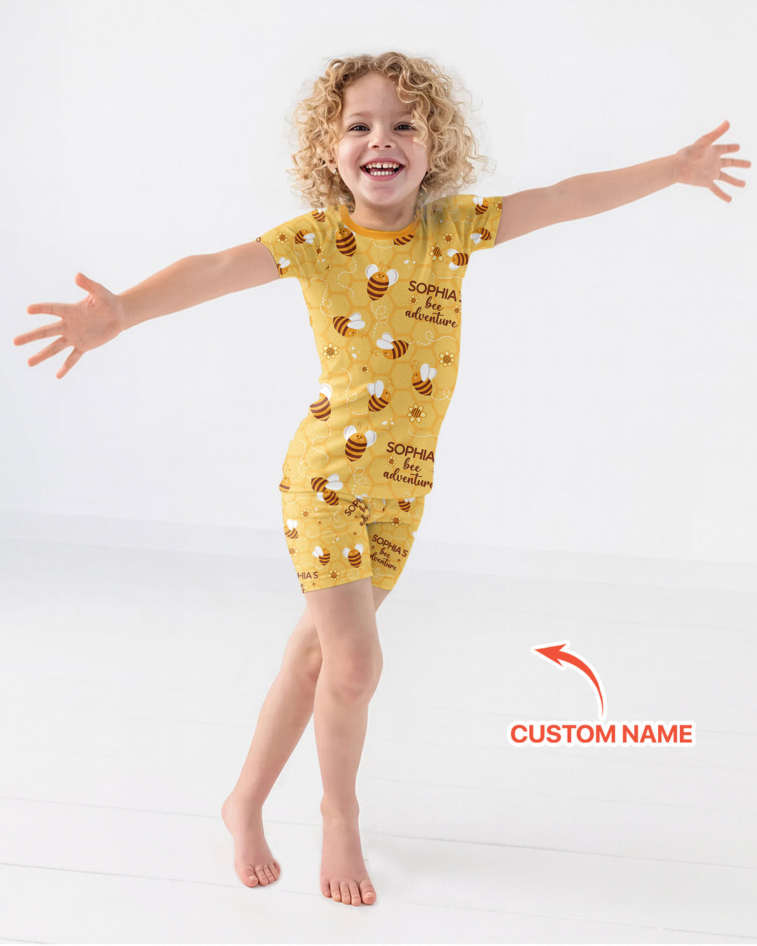 Custom Name Bee Back To School Bamboo Two Piece Short Sleeve Shorts Pajama Set