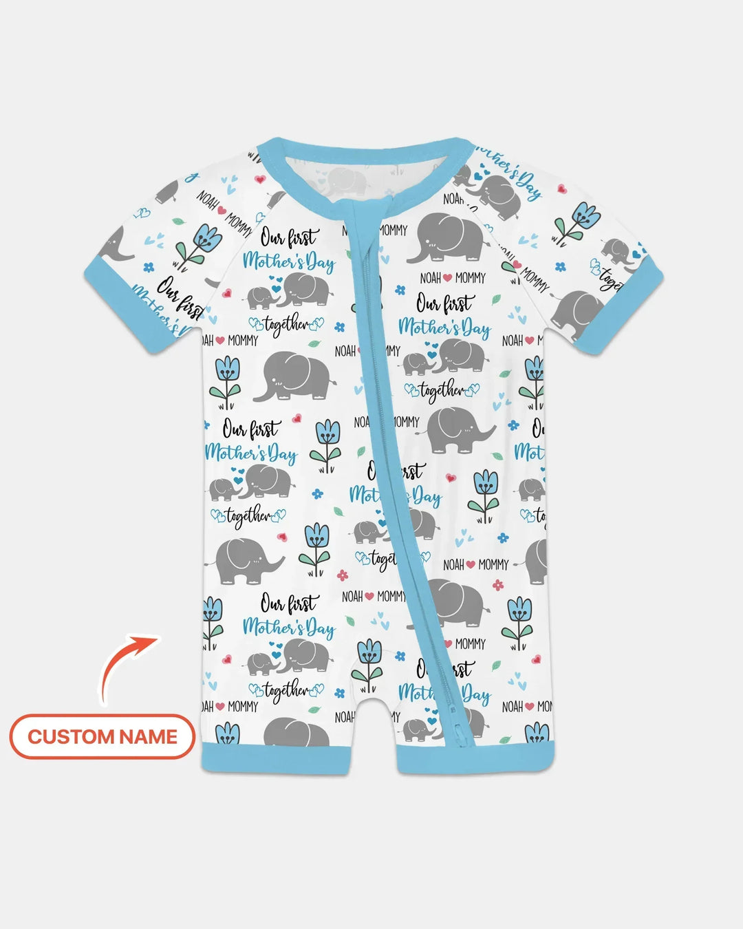 Custom Name Elephant Our First Mother's Day Bamboo Shorty Zippy