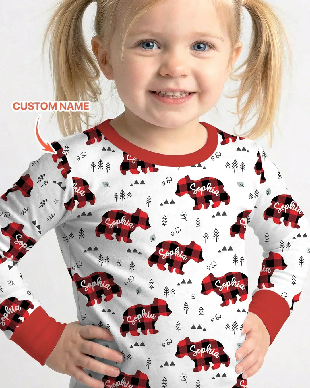 Custom Name Family Bear Matching Bamboo Two Piece Long Sleeve Pajama Set