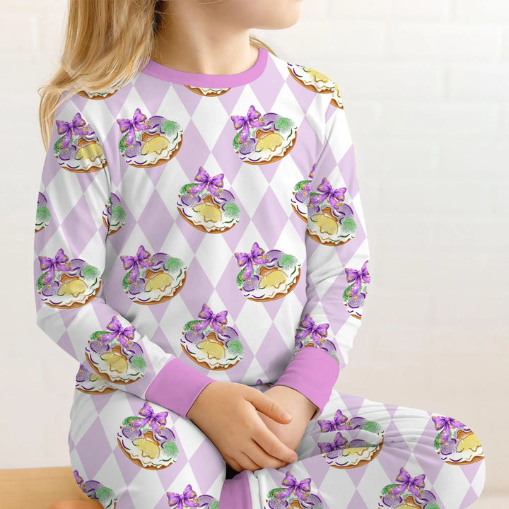 Mardi Gras Donut Bamboo Two Piece Long Sleeve Pajama Set