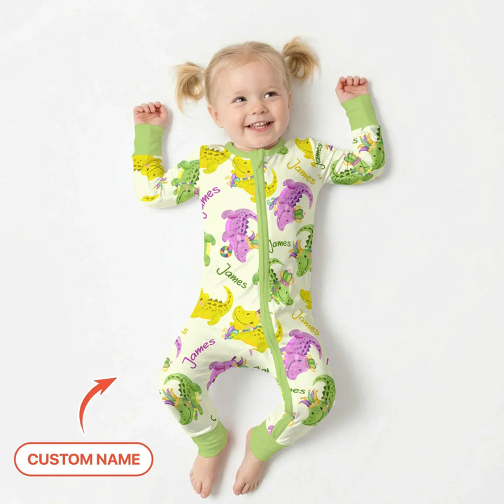 Custom Name Mardi Gras Alligator Bamboo Convertible Zippy