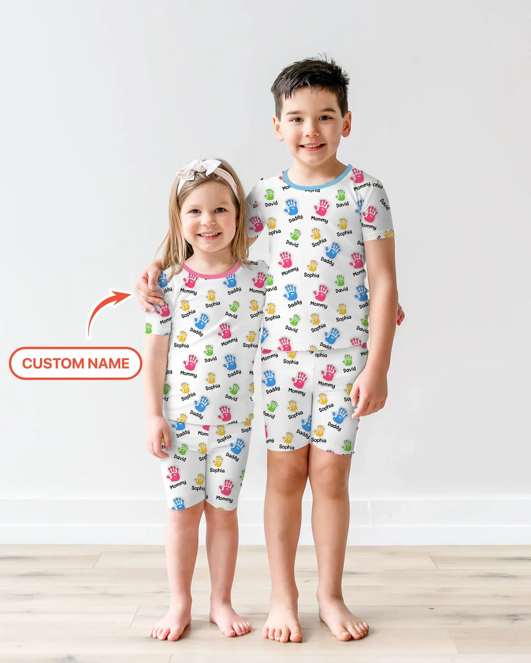 First Mother Day - Handprints Bamboo Two Piece Short Sleeve Shorts Pajama Set
