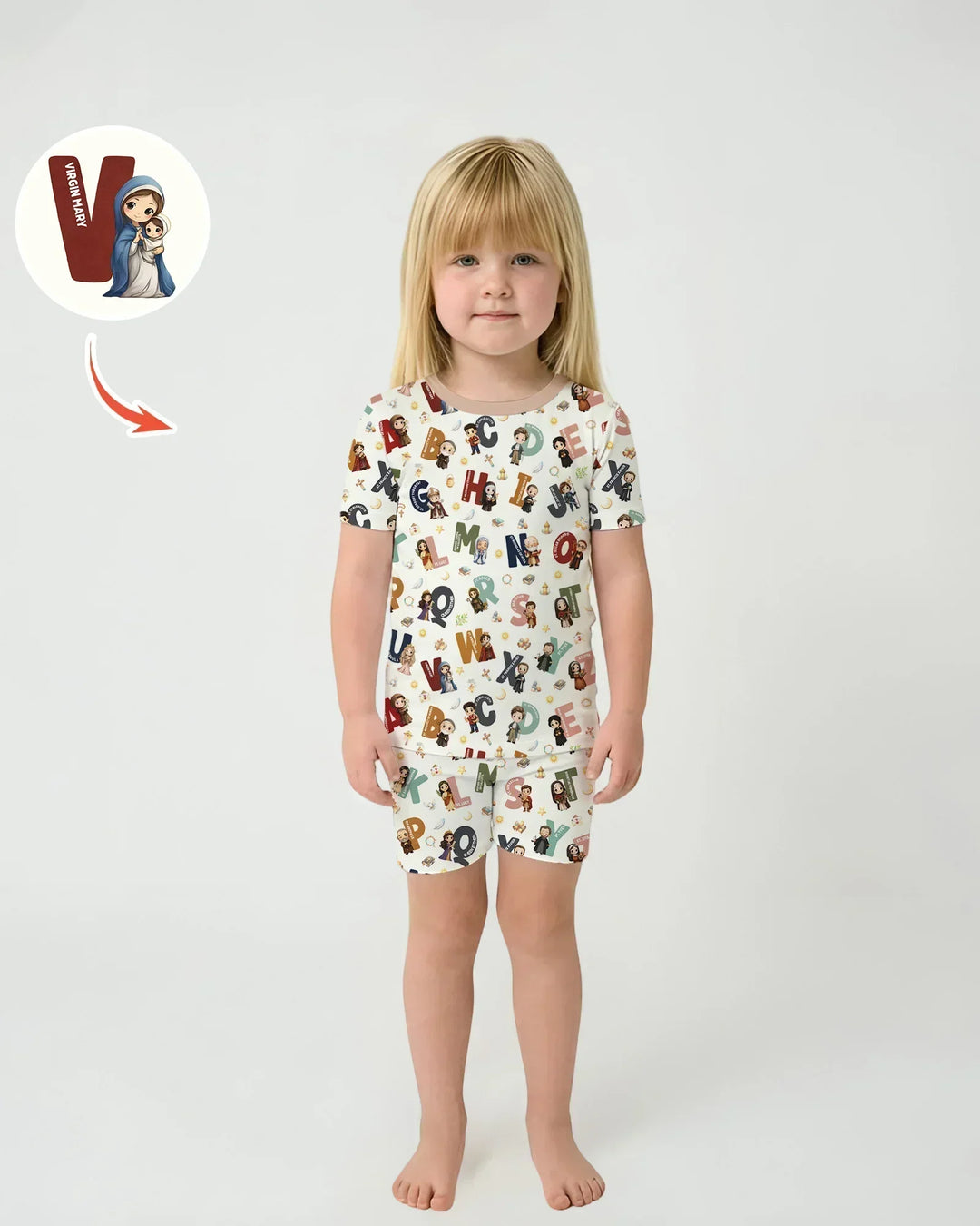 Catholic Saint ABCs Bamboo Two Piece Short Sleeve Shorts Pajama Set