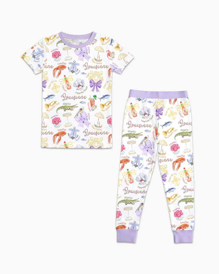 Louisiana Preppy Summer Bamboo Two Piece Short Sleeve Pajama Set