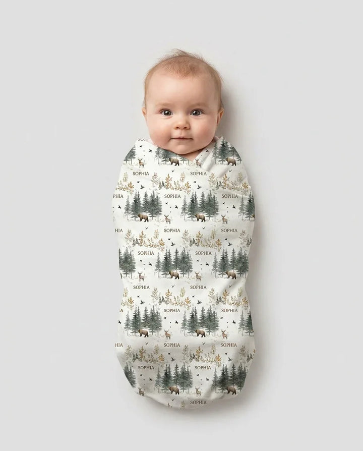 Custom Name Forest Bear Deer swaddle blanket