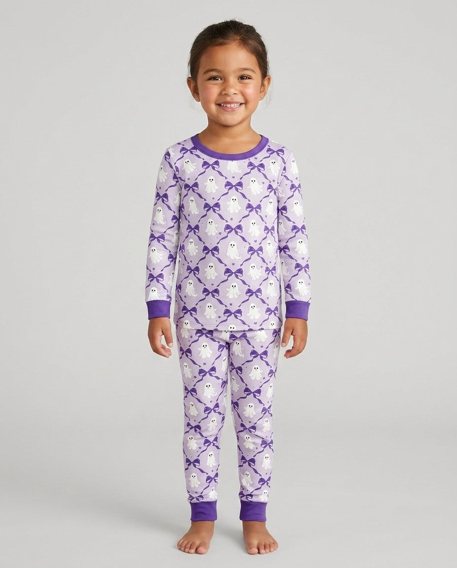 Cute Ghost Boo Coquette Halloween Bamboo Two Piece Long Sleeve Pajama Set