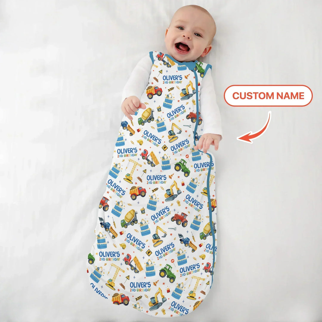 Custom Name Little Builder's Birthday Bamboo Sleep Bag