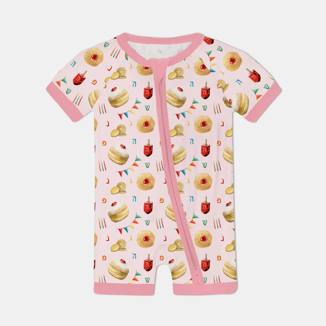 Hanukkah Donuts Shorty Zippy , Hanukkah Donuts Shorty Zippy - 0-3M / Pink