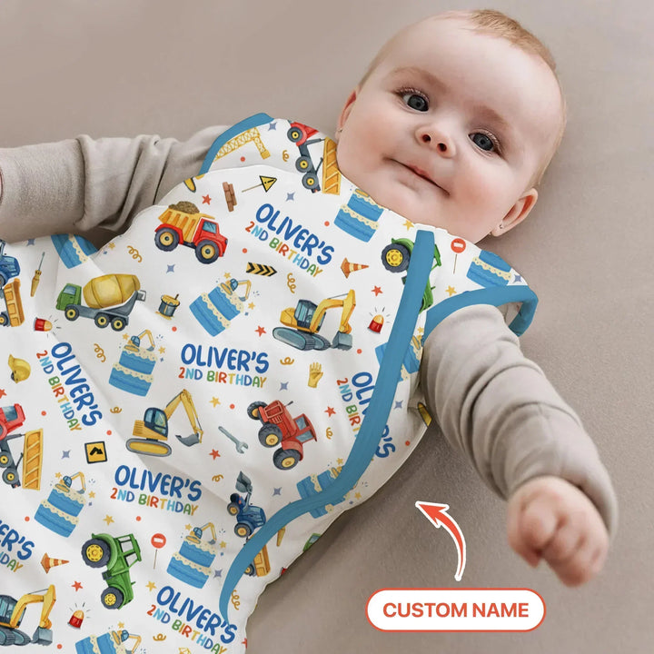 Custom Name Little Builder's Birthday Bamboo Sleep Bag