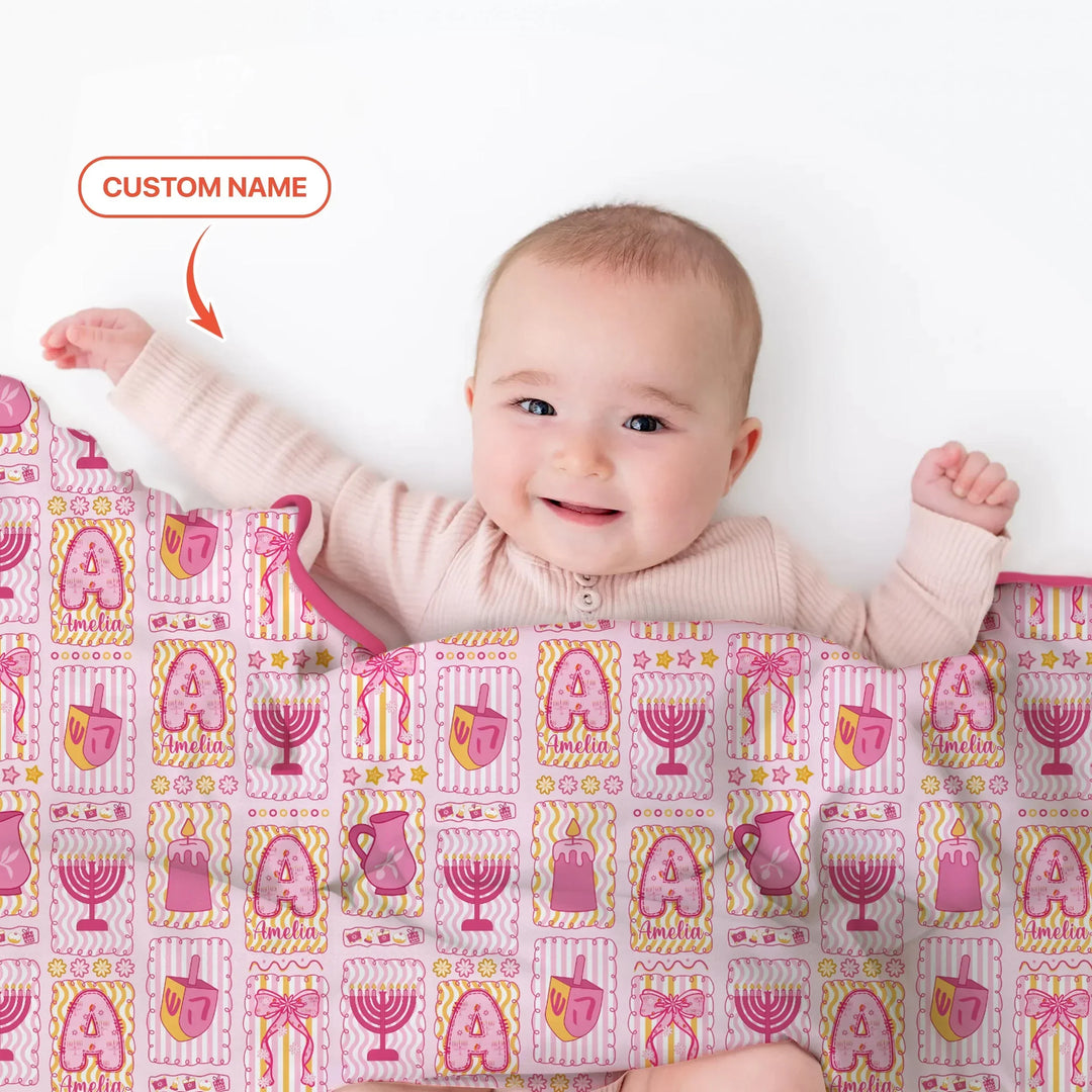 Custom Name Hanukkah Wonderland Bamboo Blanket