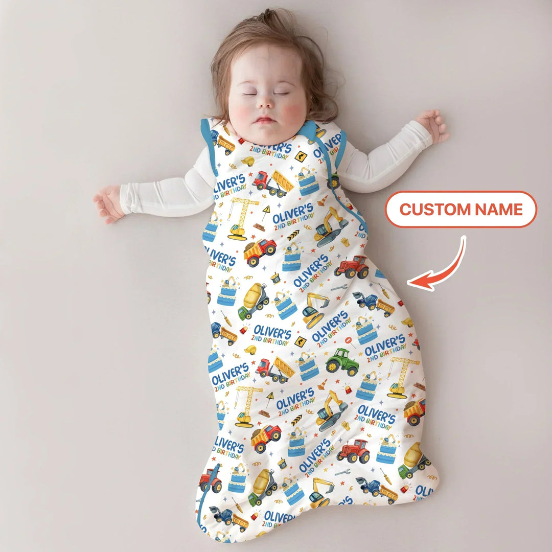 Custom Name Little Builder's Birthday Bamboo Sleep Bag