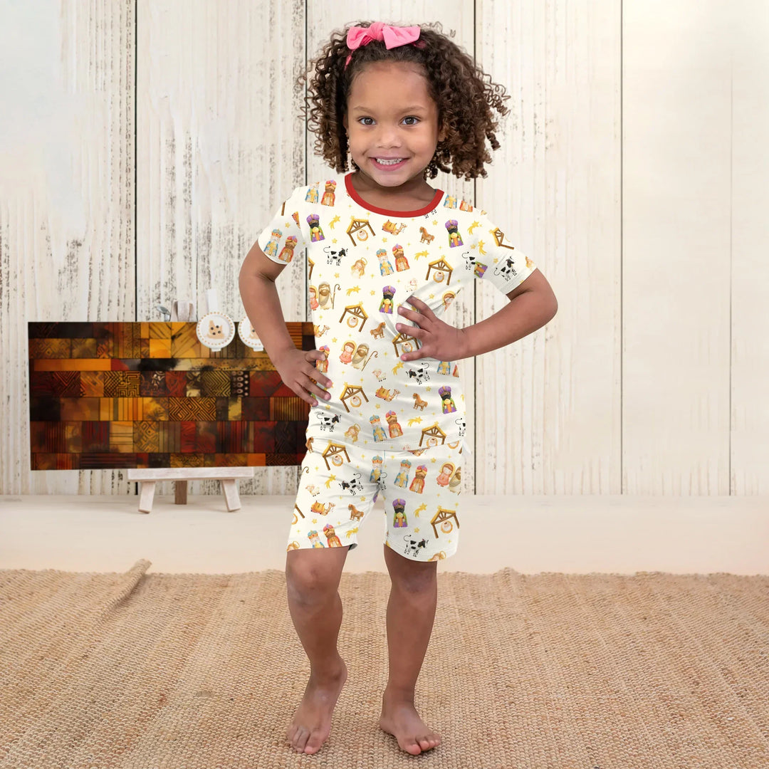 Away In A Manger Bamboo Two Piece Short Sleeve Shorts Pajama Set