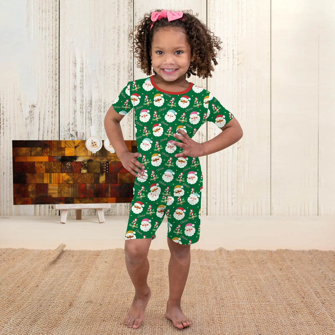 Personalized 1st Christmas Two Piece Short Sleeve Shorts Pajama Set , Personalized 1st Christmas Two Piece Short Sleeve Shorts Pajama Set - 12-18M
