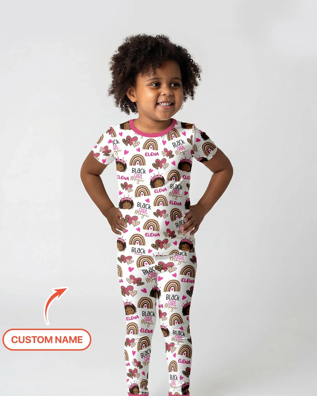 Custom Name Black Girl Magic Bamboo Two Piece Short Sleeve Pajama Set