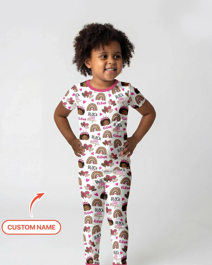 Custom Name Black Girl Magic Bamboo Two Piece Short Sleeve Pajama Set