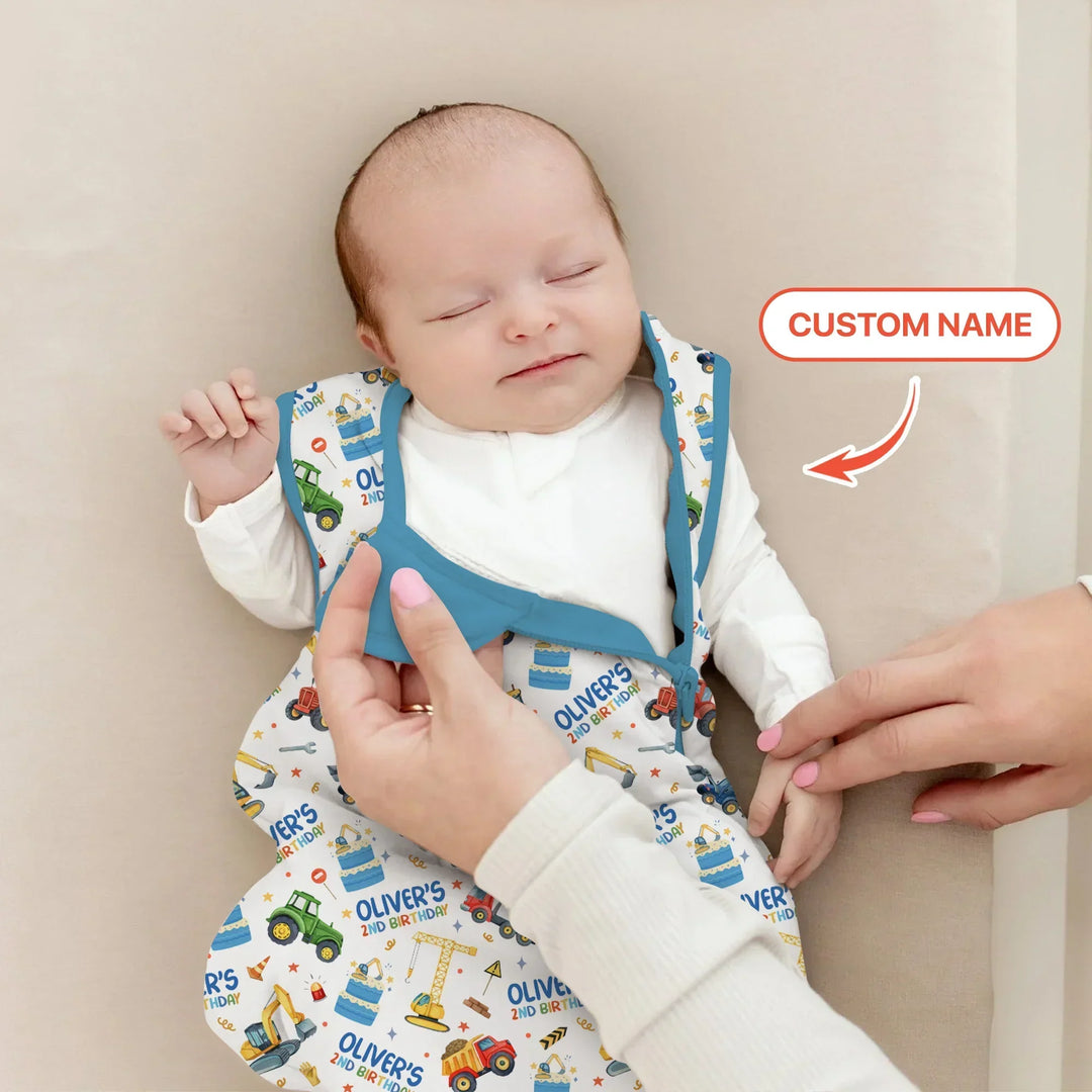Custom Name Little Builder's Birthday Bamboo Sleep Bag