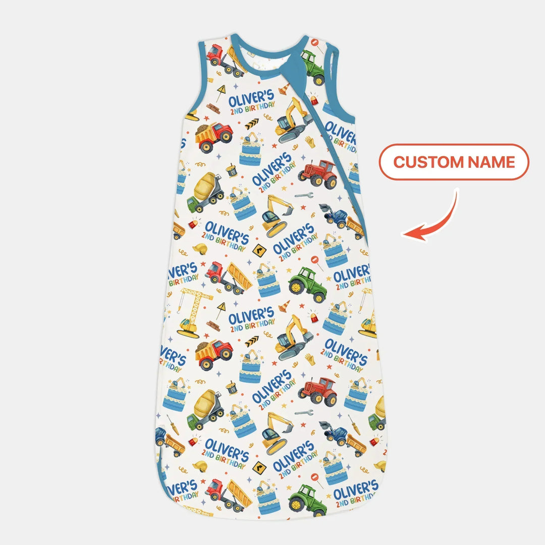 Custom Name Little Builder's Birthday Bamboo Sleep Bag