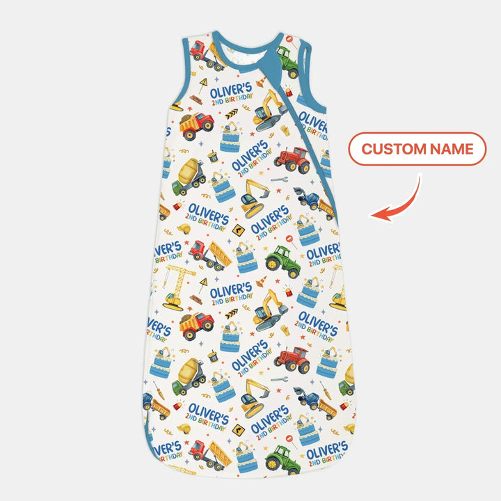 Custom Name Little Builder's Birthday Bamboo Sleep Bag