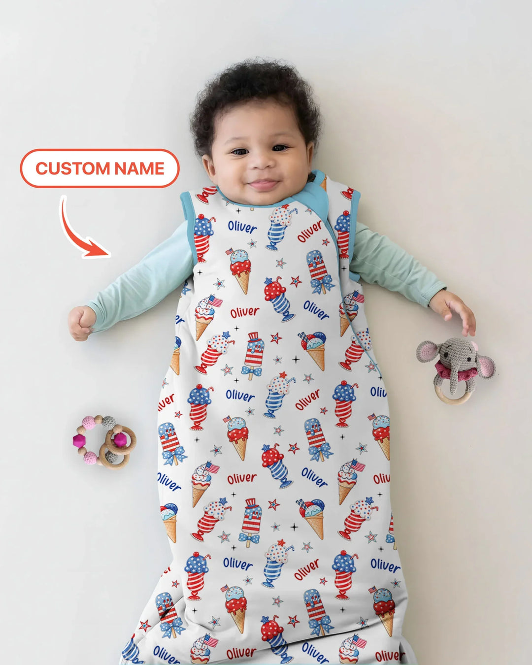 Custom Name Red, White & Ice Cream Bamboo Sleep Bag