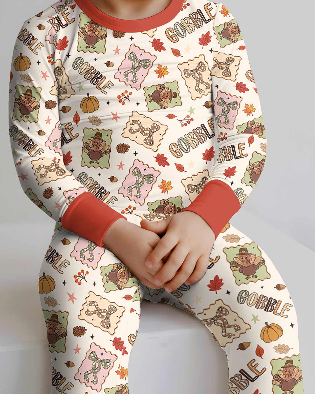 Preppy Thanksgiving Gobble Bamboo Two Piece Long Sleeve Pajama Set